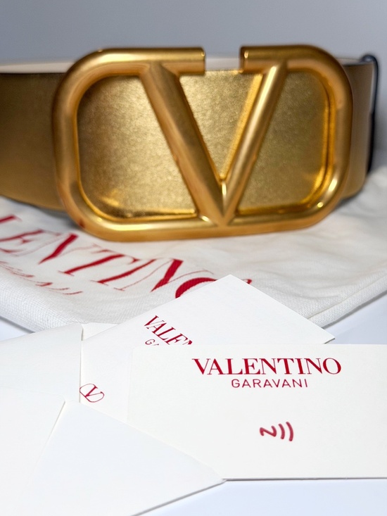 Valentino Garavani Reversible VLogo Waist Belt – White/Gold Leather main image 10